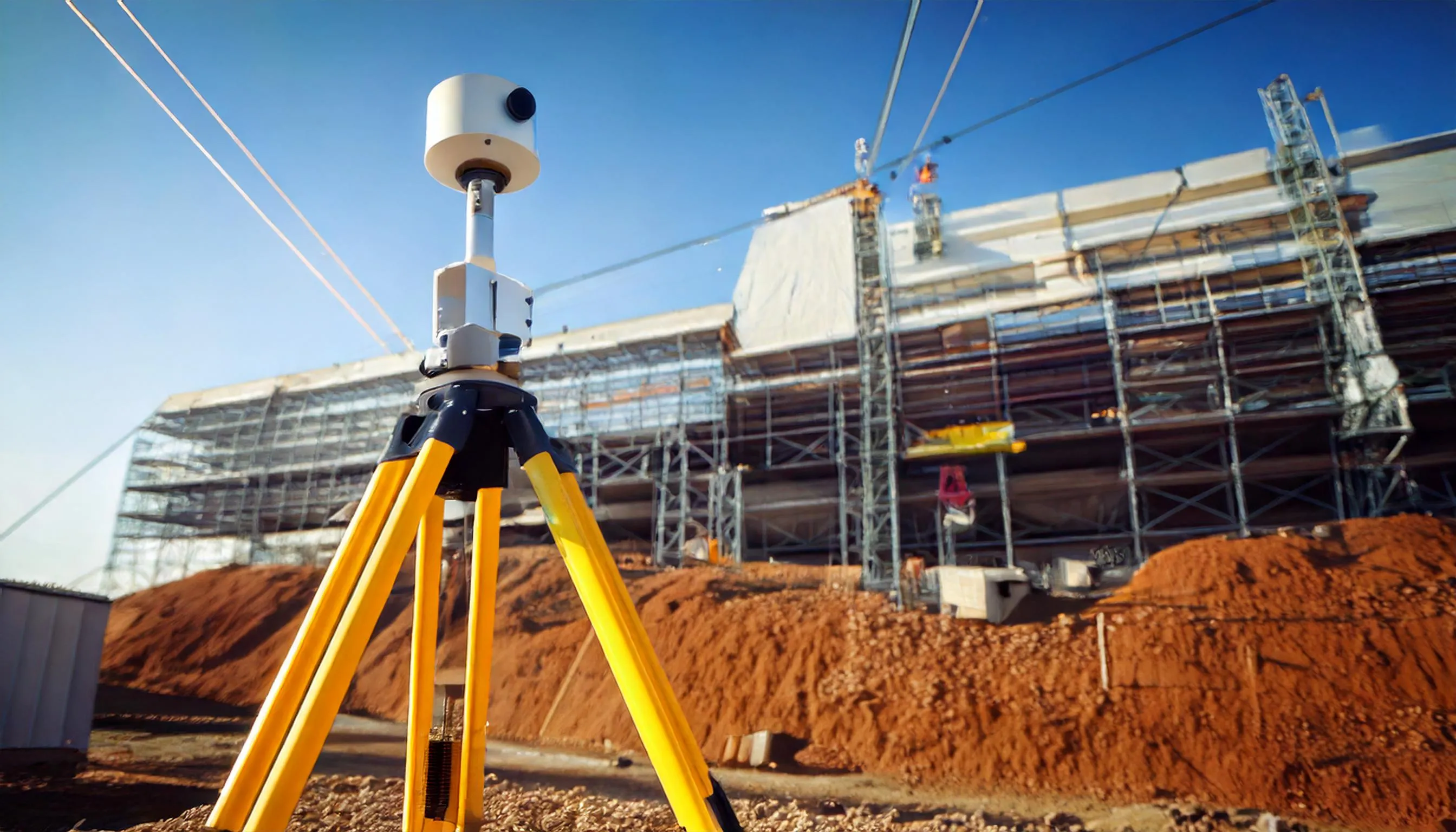 Base GNSS con sitio en construcción de fondo.