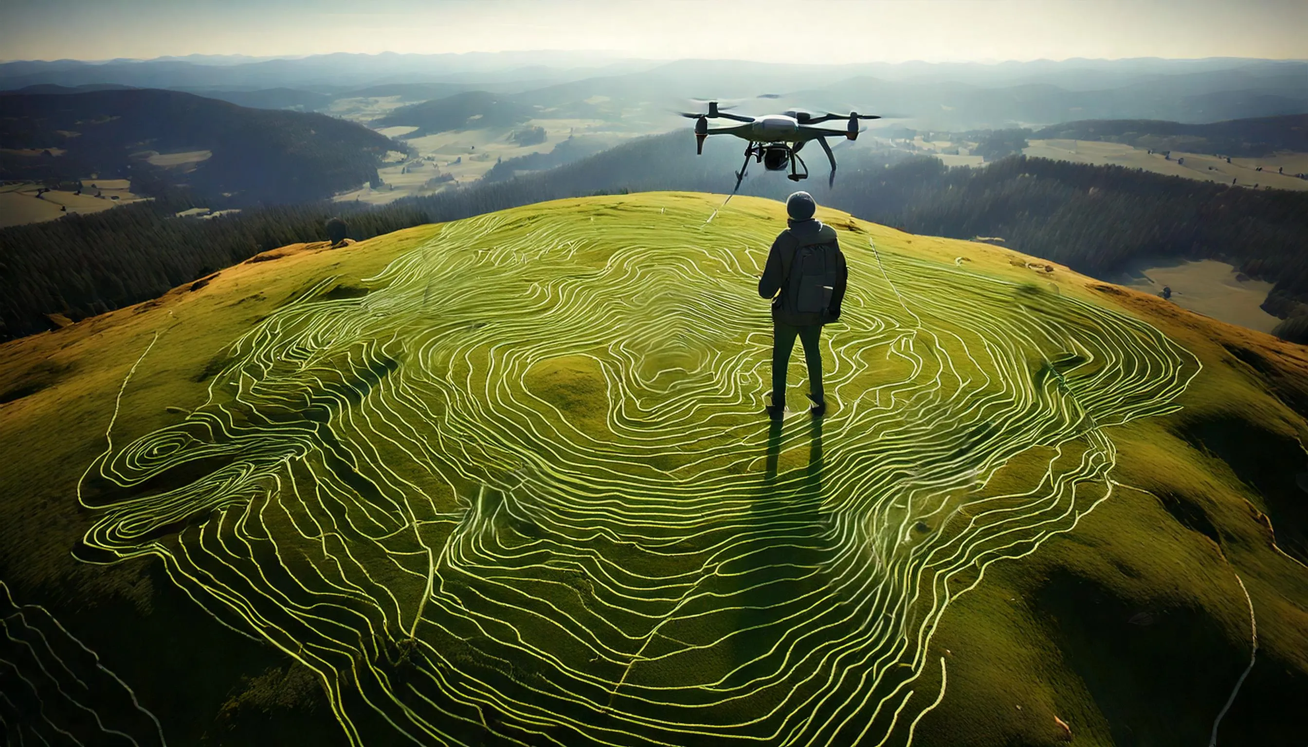 Curvas de nivel generadas mediante tecnología de drones para análisis topográfico.