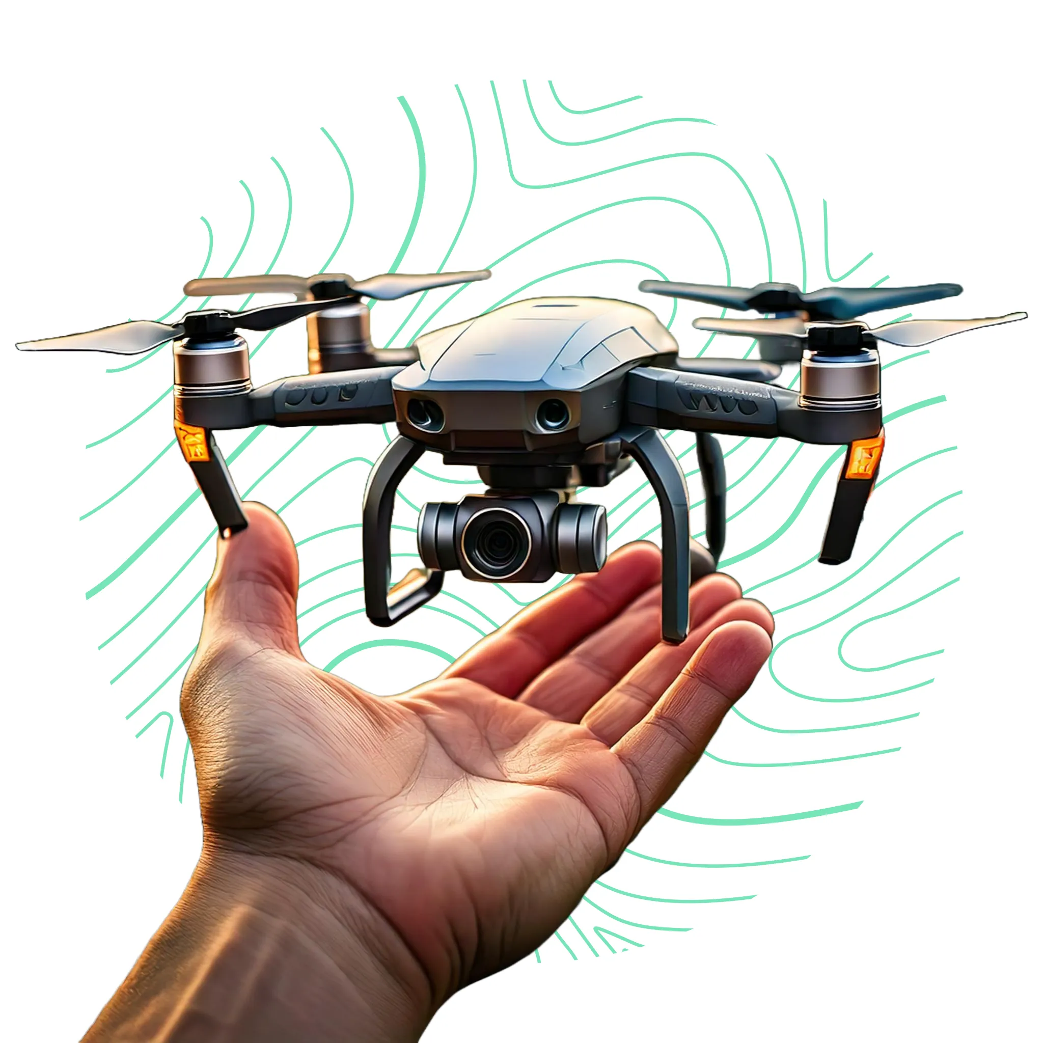Dron despegando desde la mano de un operador para inspección aérea.