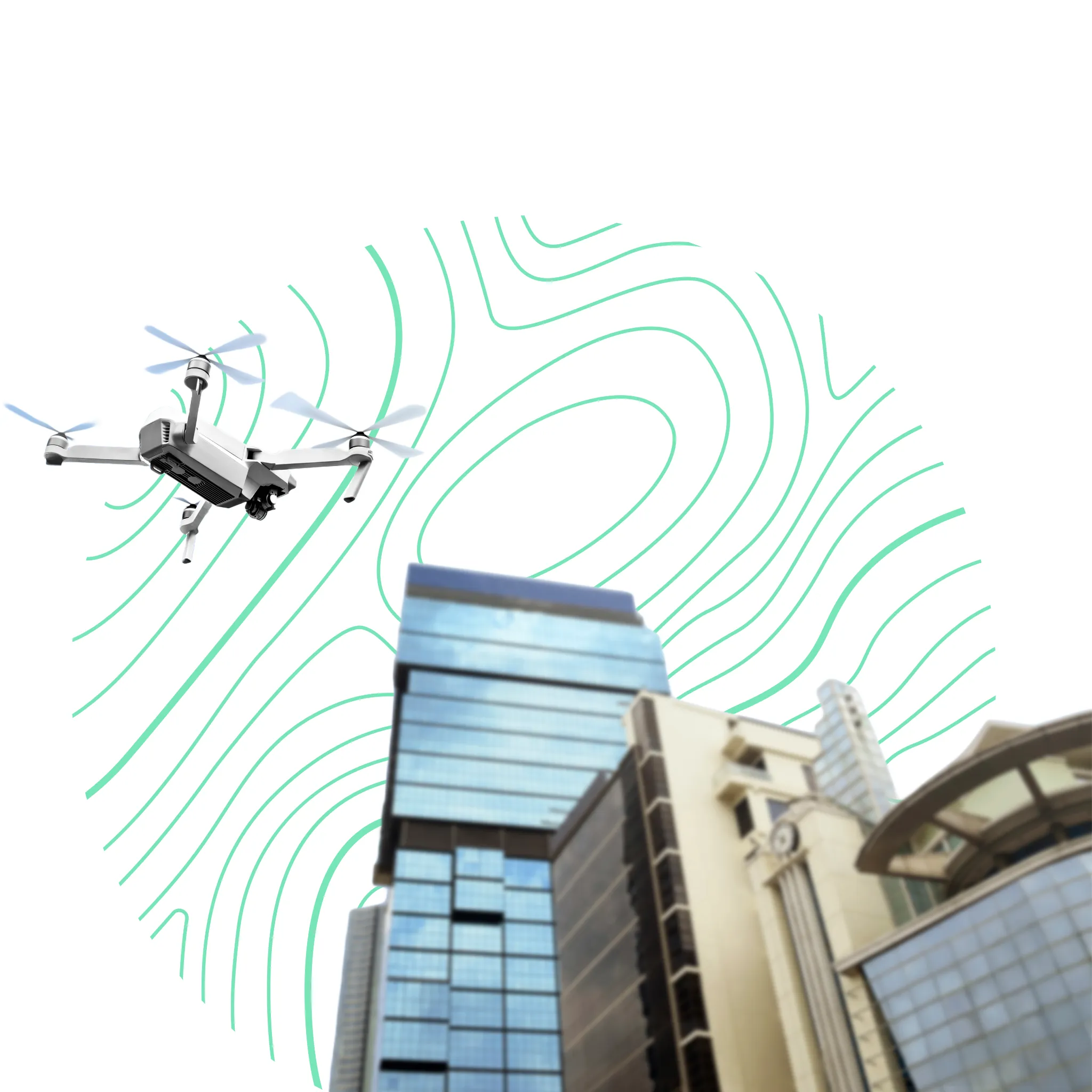Inspección de edificios urbanos con drones para mantenimiento estructural.