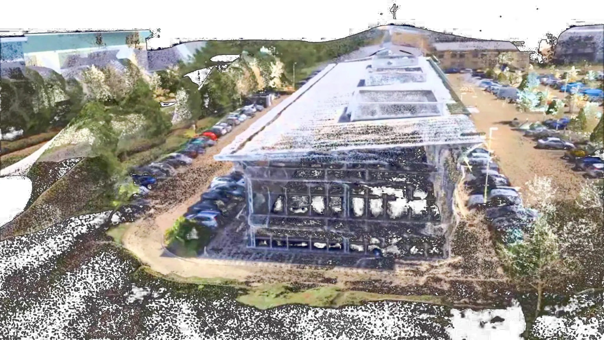 Ejemplo de fotogrametría realizada en edificios utilizando drones.